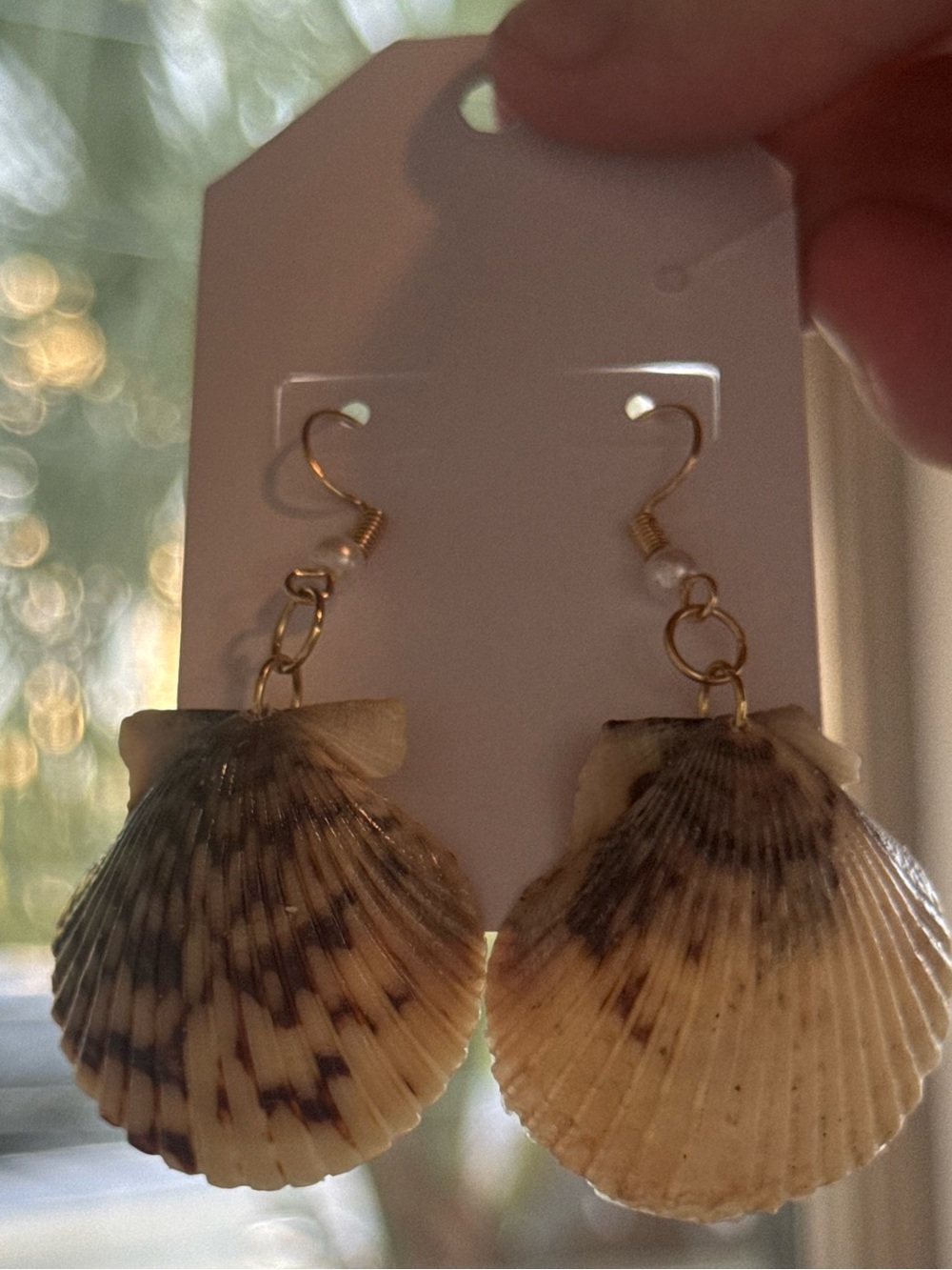 Handmade Seashell Drop Earrings - Natural Beige Shells